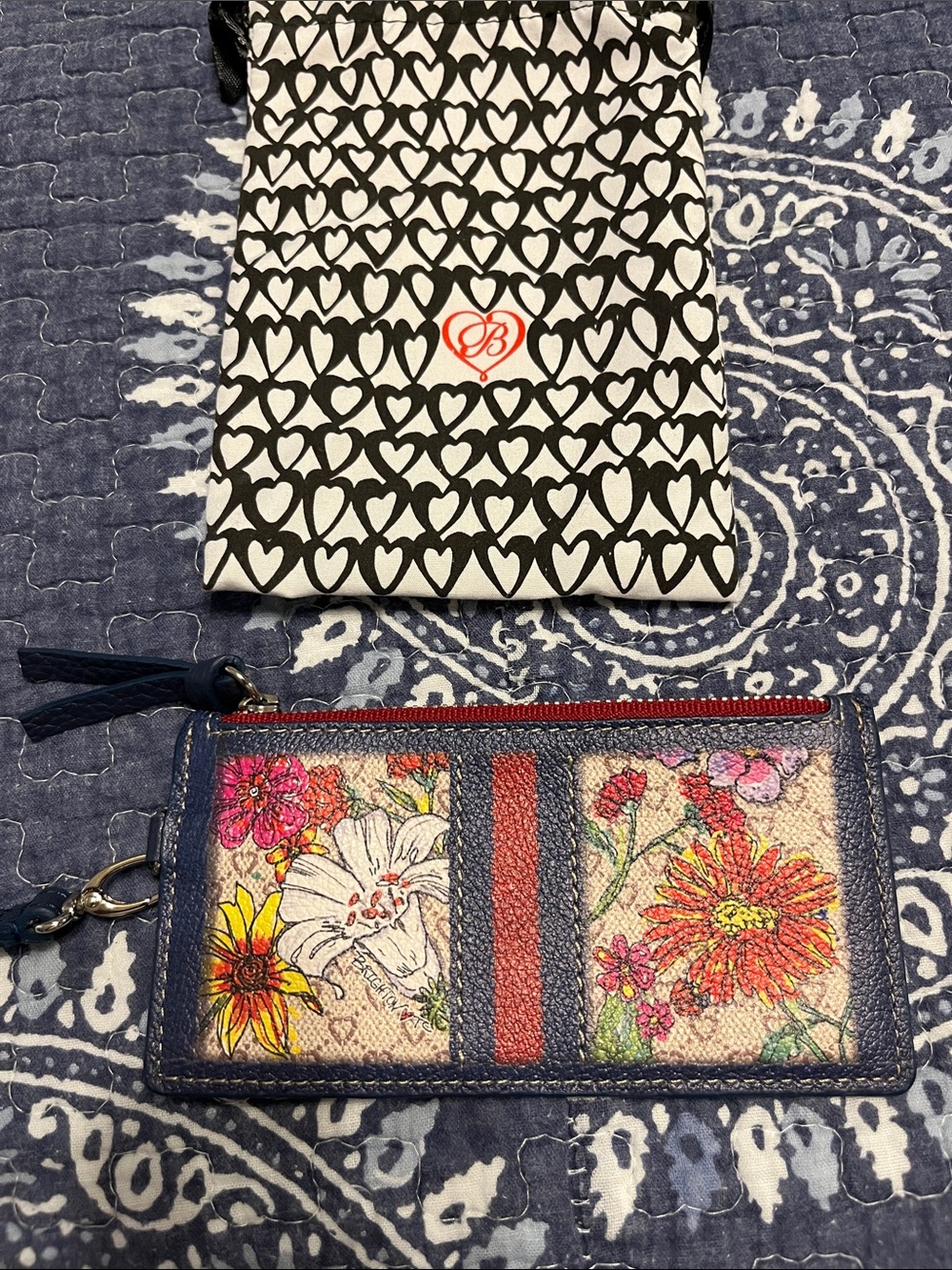 Brighton leather Wristlet Card Case - Navy lue and Multicolor